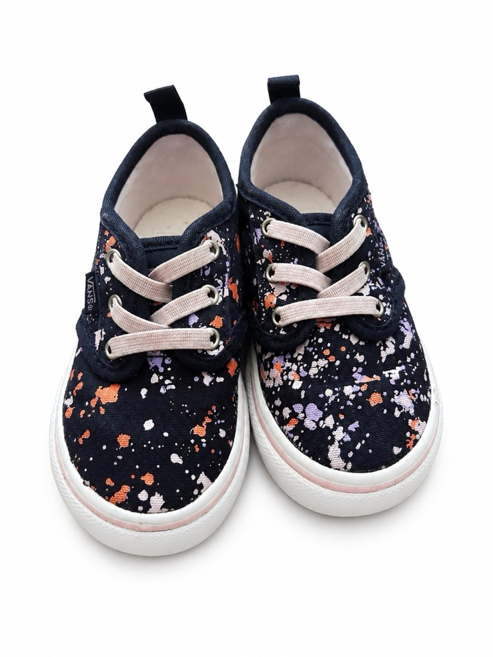 Vans Toddler Girl Navy w/ Pink Paint Splatter Slip On Shoes 6